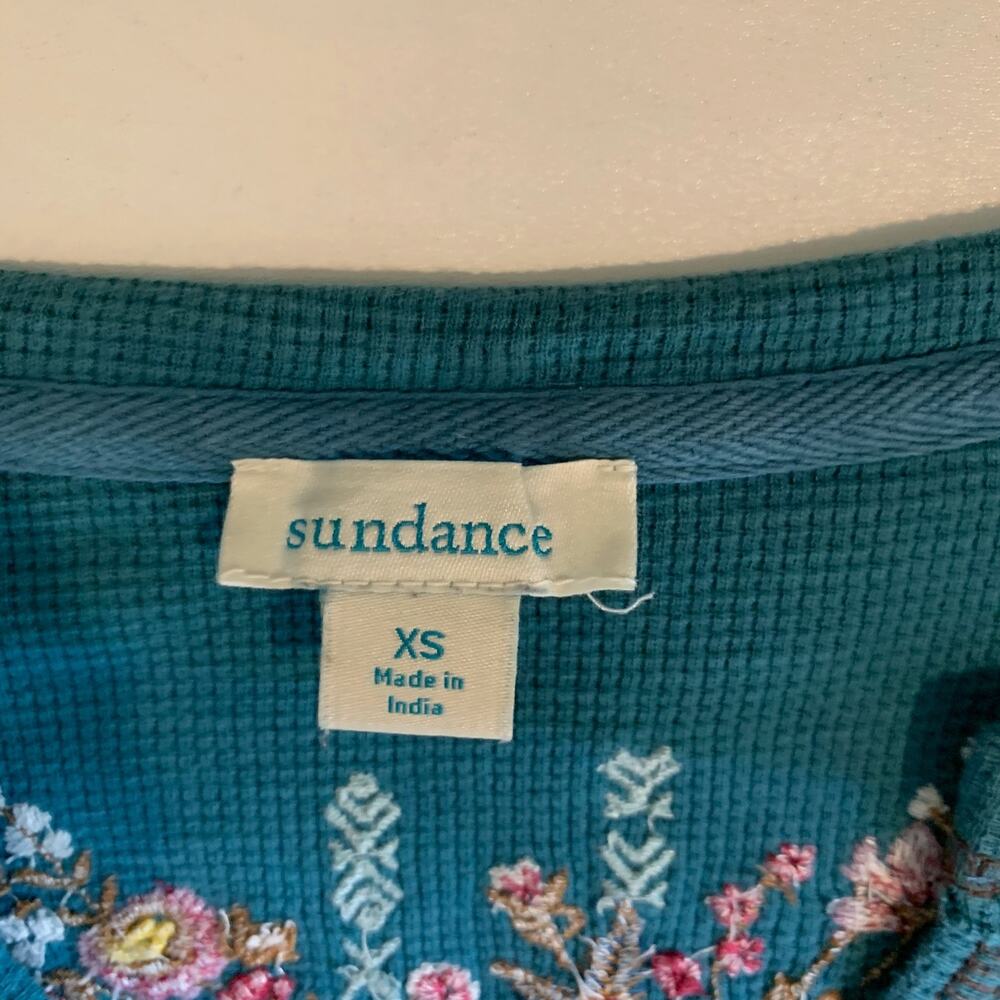 Sundance Top Womens XS Everglade Fayette Floral Henley Embroidered Long Sleeve - Picture 8 of 11